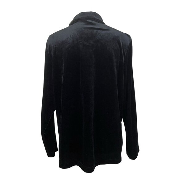Blair Vintage Black Velvet Button Up Top Large Heart Button Up Long Sleeve 90s - Picture 3 of 7